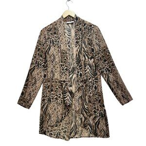 Dana Buchman Womens Coatigan Jacket Brown Snakeskin Animal Print Open Front Y2K
